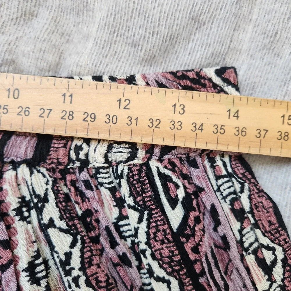 Symphony Midi Skirt 90s Vintage Geometric Pattern Elastic Waist Button Front S/M